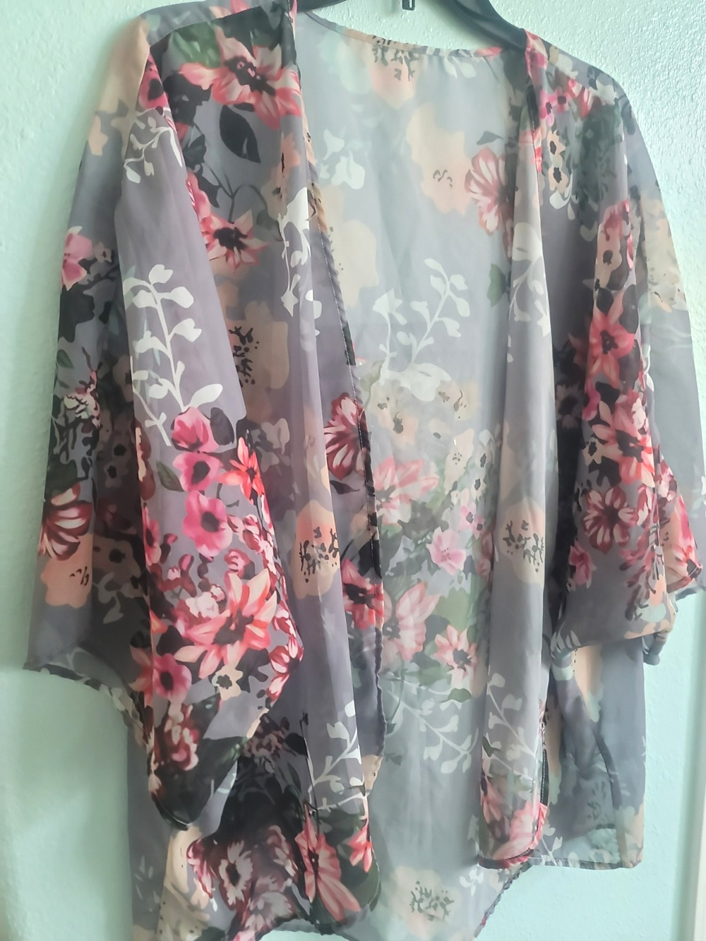 Kimono Top Womens XXL Burgundy Floral Gray Black Sheer Whimsical Fairy Coquette